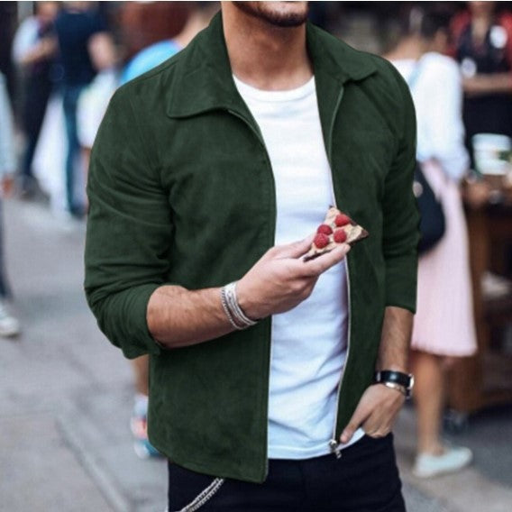 Men Slim Turn down Collar Jackets Fashion Sweatshirt Jacket Tops Casual Coat Outwear green - D&A