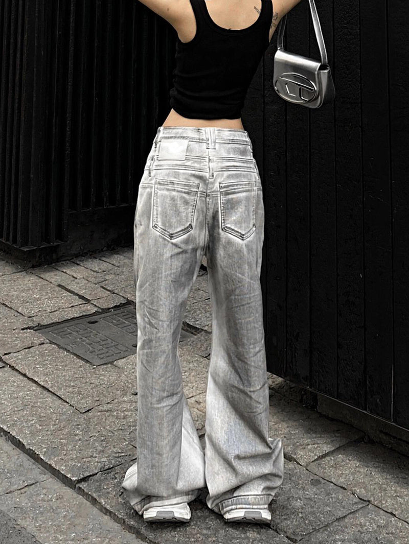 Women's Retro Straight Jeans With Old And Dirty Design - D&A
