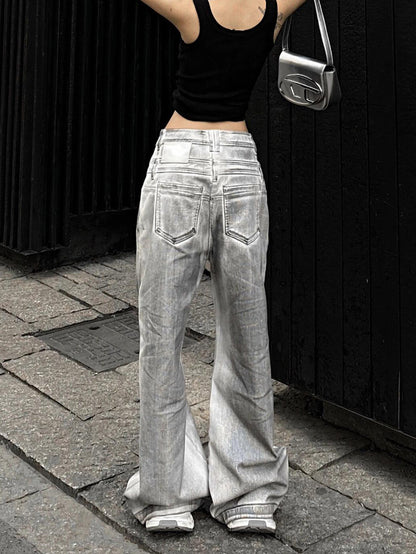 Women's Retro Straight Jeans With Old And Dirty Design - D&A