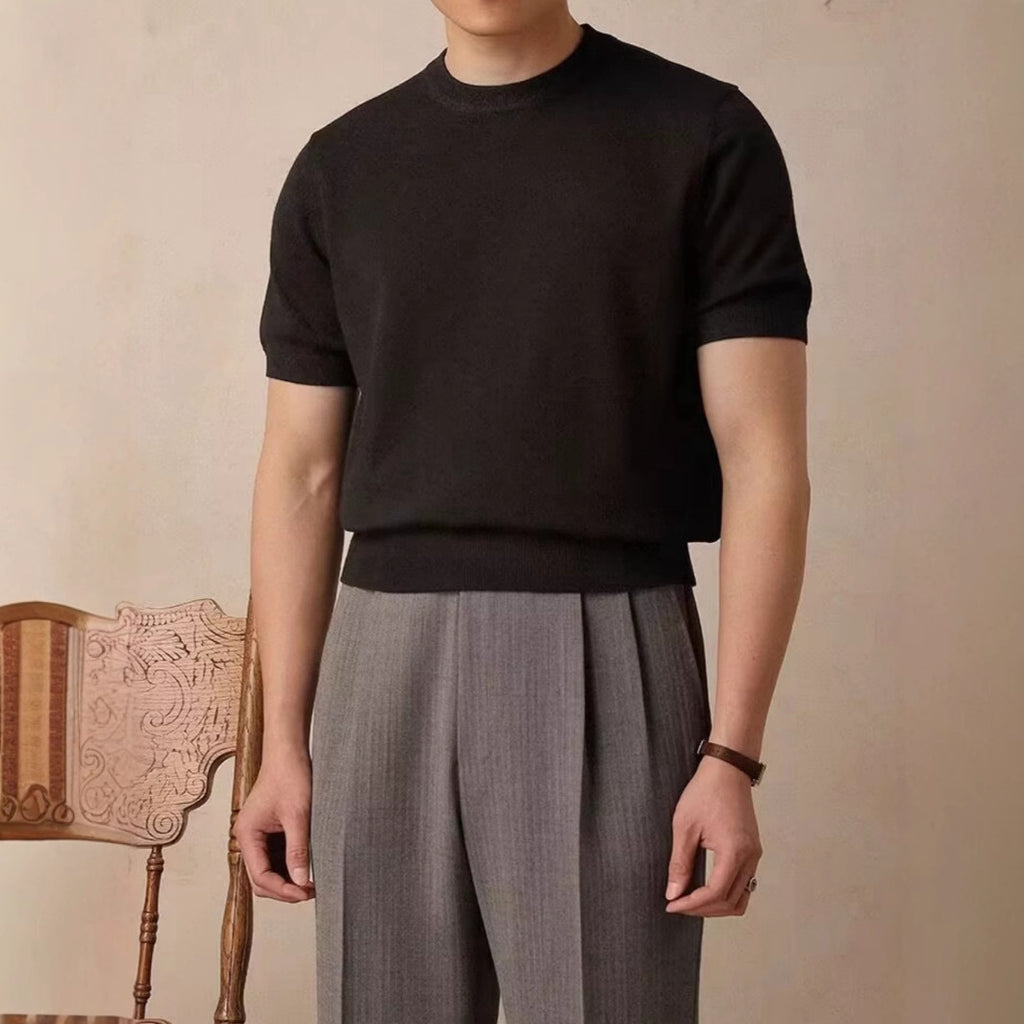 Round Neck Short Sleeve Knitted T-shirt - D&A