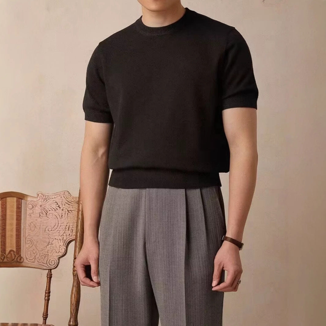 Round Neck Short Sleeve Knitted T-shirt - D&A