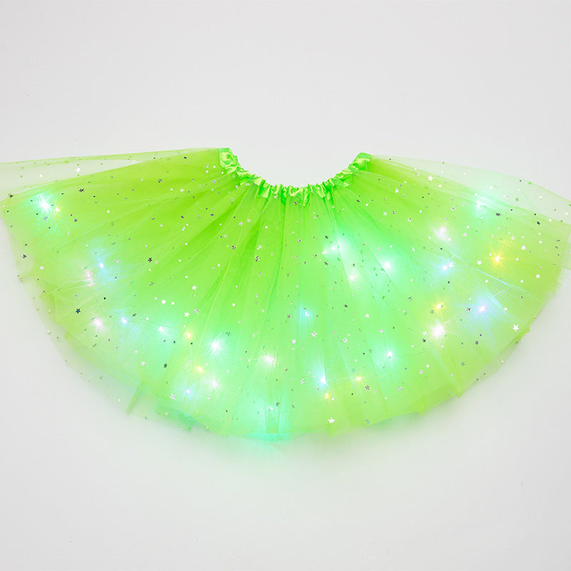 Magical & Luminous LED Princess Halloween Tutu Skirt Sequins Shiny Skirt Light Green - D&A
