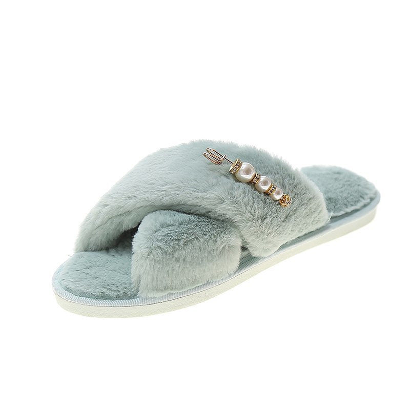 New Cross Cotton Slippers Home Casual Floor Slippers Cyan - D&A