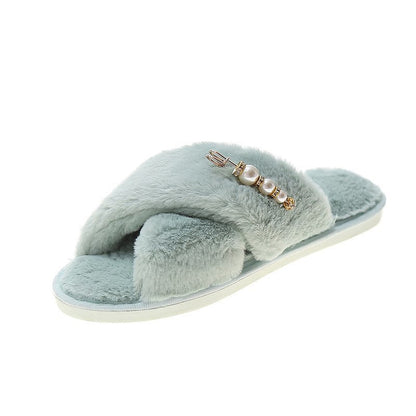 New Cross Cotton Slippers Home Casual Floor Slippers Cyan - D&A