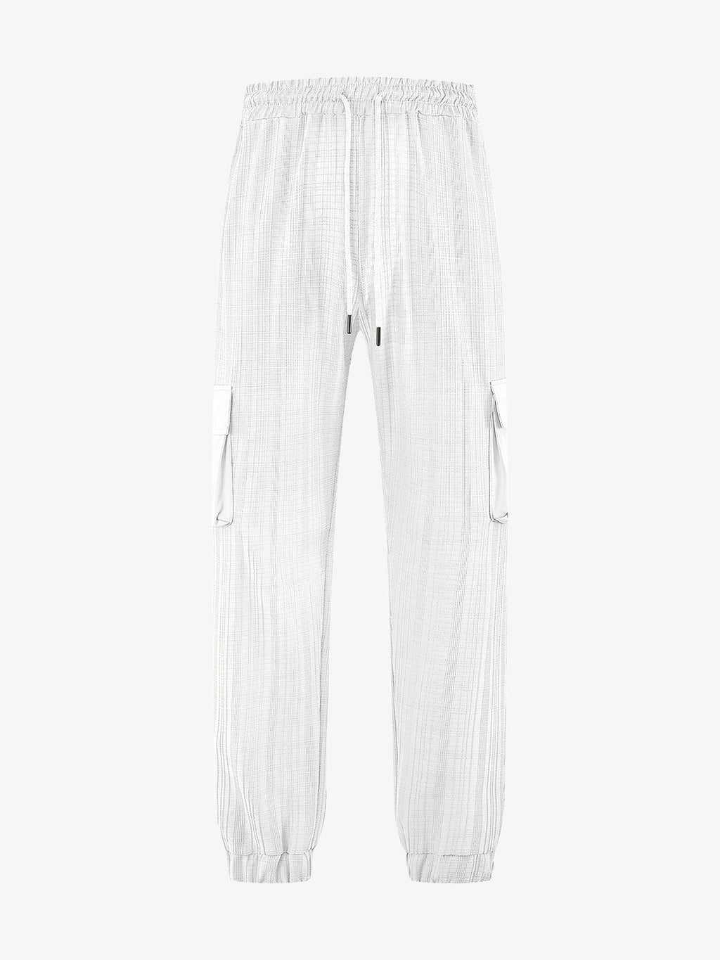 Loose Breathable Micro Elastic Lace-up Imitation Linen Plaid Men's Casual Pants Overalls White - D&A