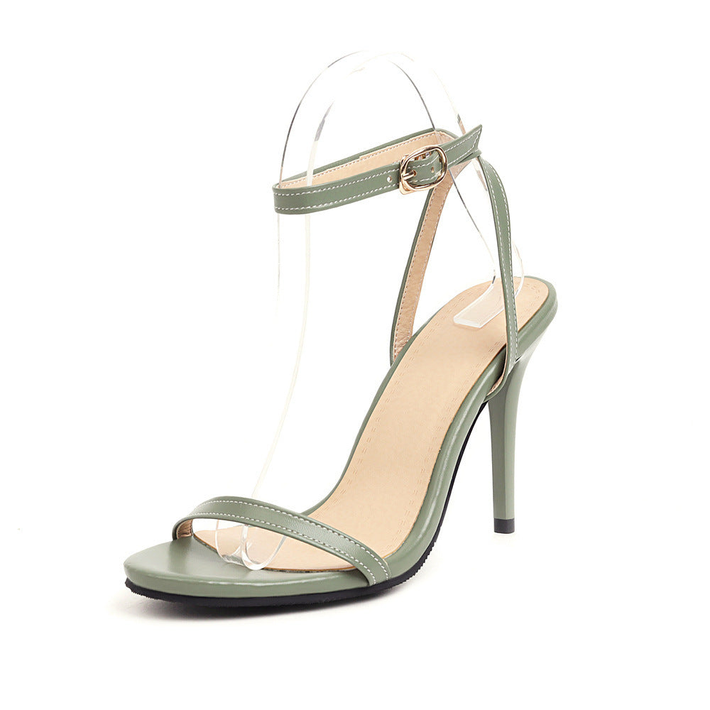 Sexy Stiletto Heel Super High Buckle Hollow-out Solid Color Sandals Green - D&A