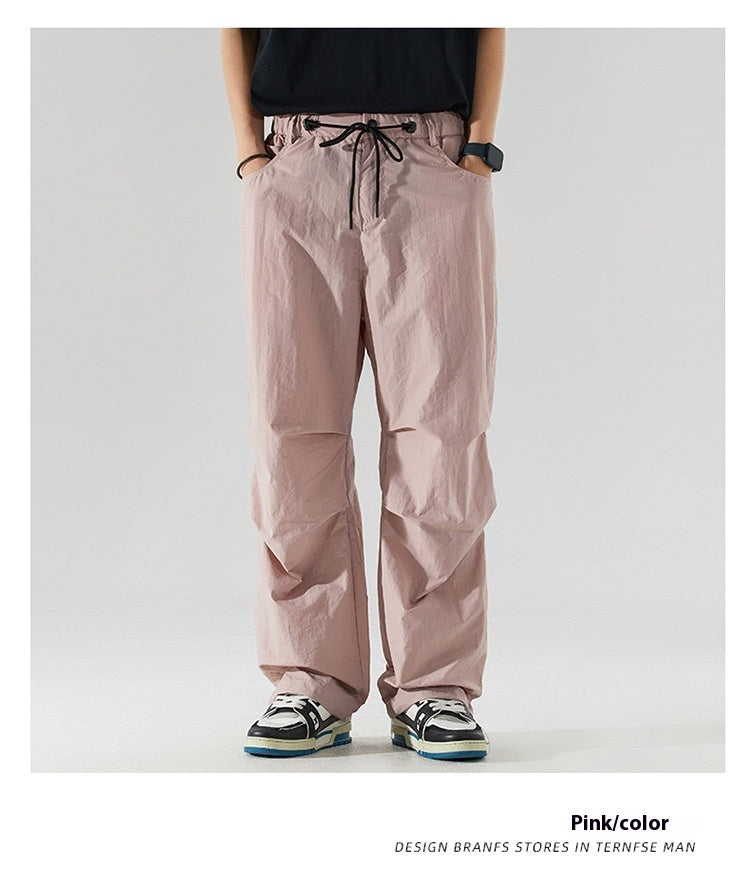 Casual Pants Men's Thin Ice Silk Loose Straight Fog Pink - D&A