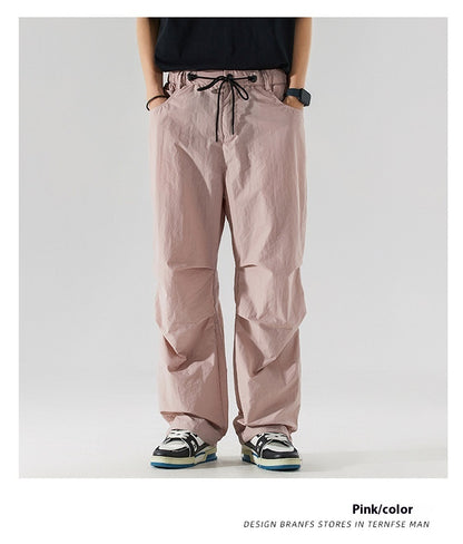 Casual Pants Men's Thin Ice Silk Loose Straight Fog Pink - D&A