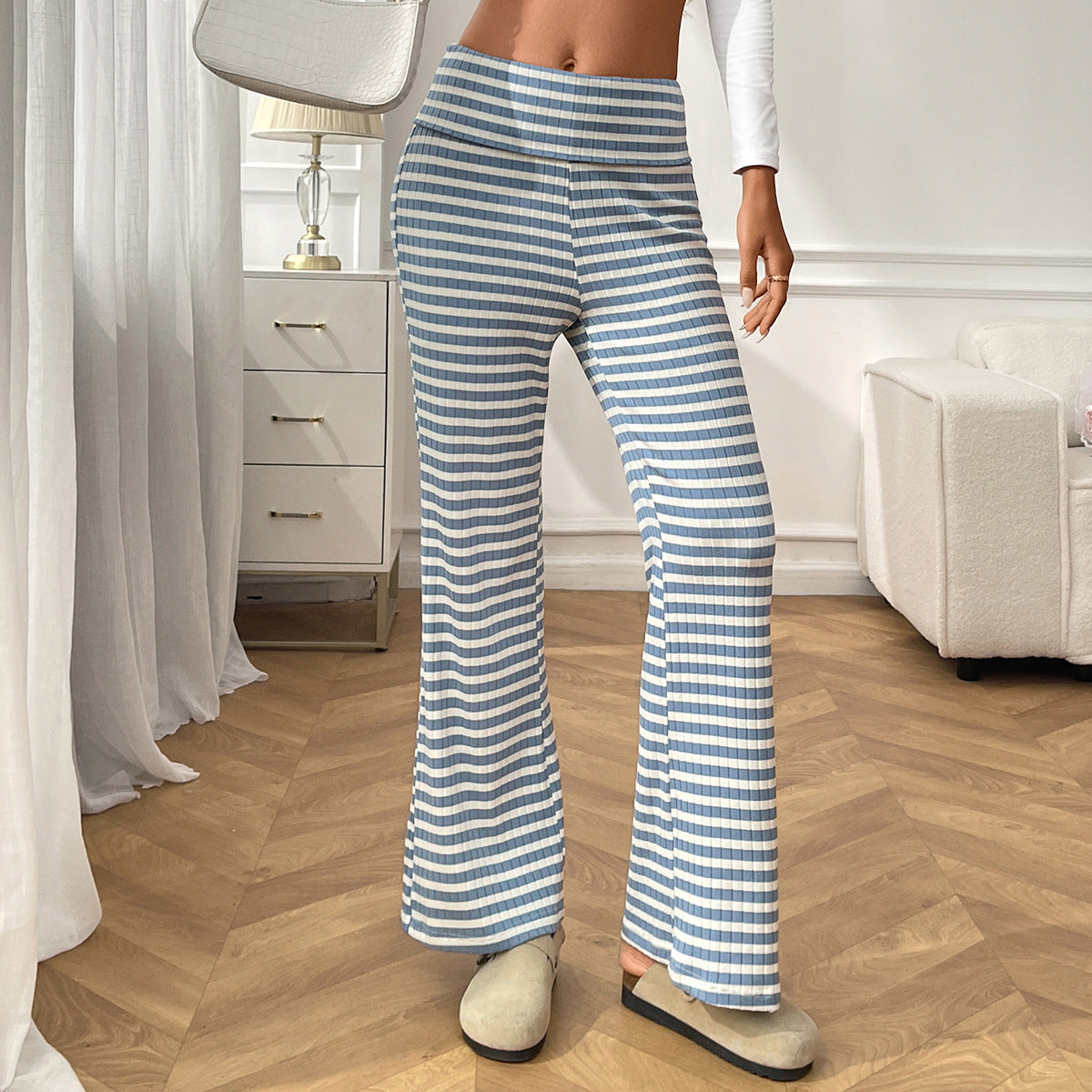 Women's Casual Y2g Straight Striped Home Trousers - D&A