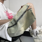 Retro Yellow Mud Ripped Denim Shorts Men's Loose Five Points - D&A