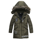 Boys Large Fur Collar Padded Warm Cotton Jacket Green - D&A