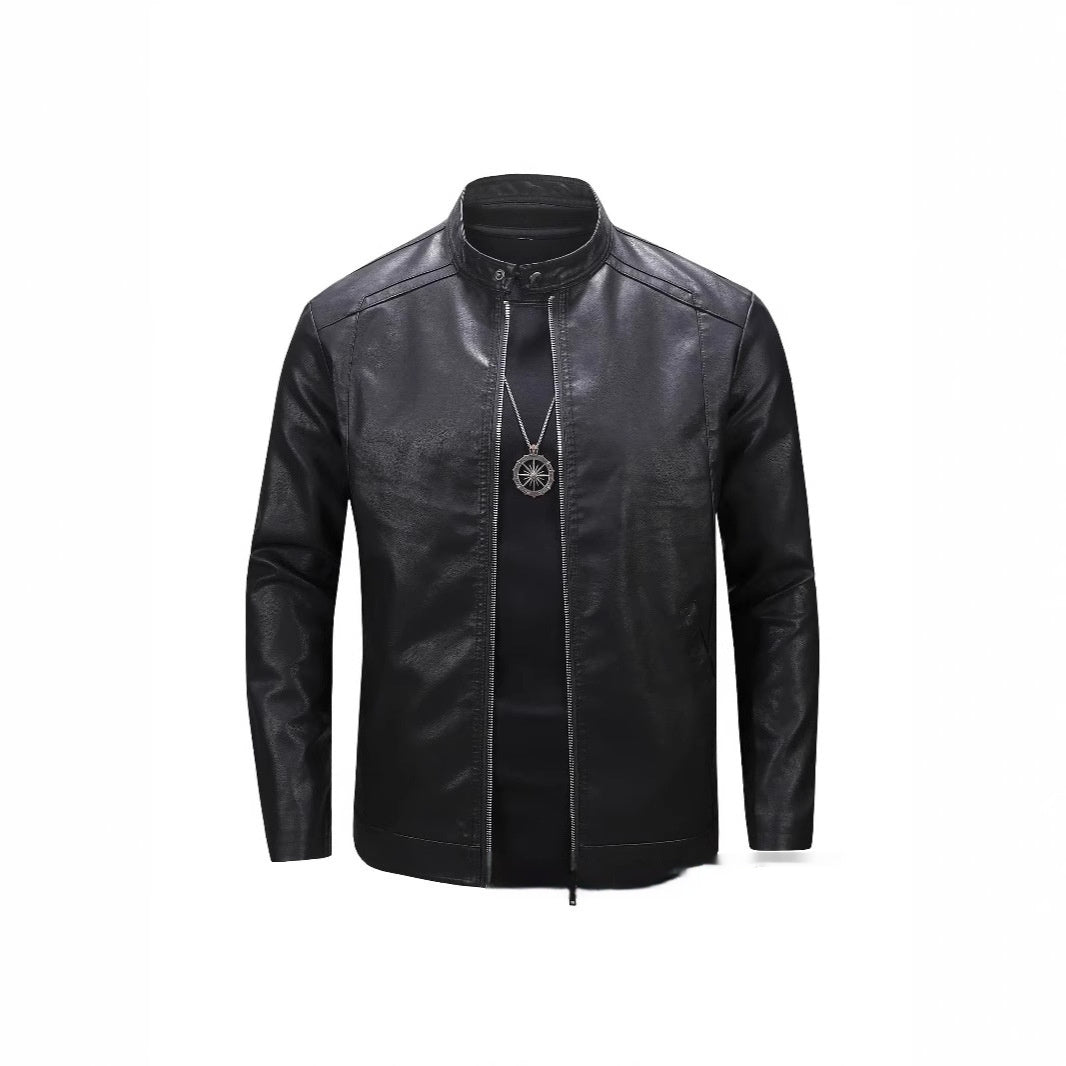 Spring And Autumn Men's Slim Leather Clothing With Stand Collar Jacket - D&A