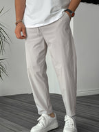 Men's Pure Color Ribbon Pocket Casual Drawstring Trousers - D&A