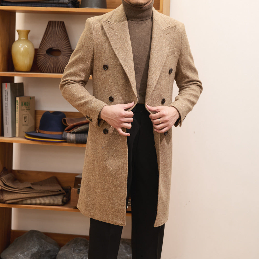 Brown Warm Wool Double Breasted Slim Jacket - D&A