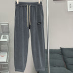 Corduroy Ankle-tied Sweatpants All-match Plus Size Gray - D&A