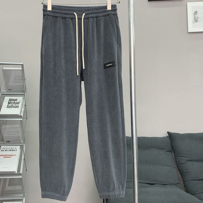 Corduroy Ankle-tied Sweatpants All-match Plus Size Gray - D&A