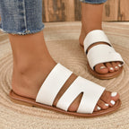 Casual Summer One-line Flat Plus Size Women's Slippers White - D&A