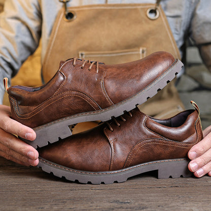 New Men's Leather Shoes Advanced Sense Retro Casual Shoes - D&A