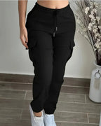 Mountaineering Fashion Drawstring Women's Leisure Cargo Trousers Black - D&A