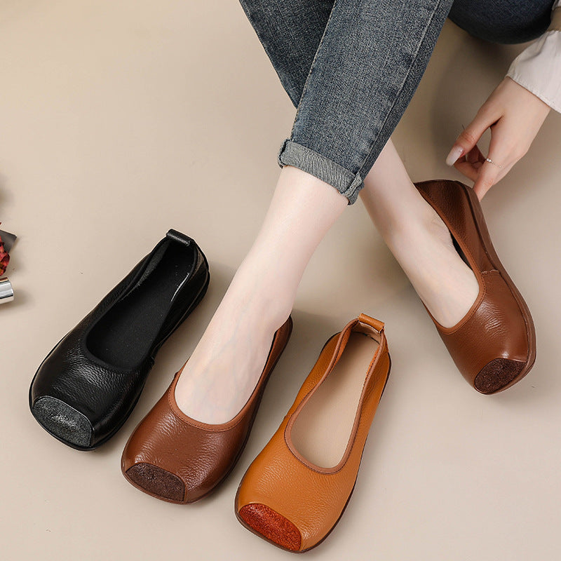 First Layer Cow Autumn Leather Shoes Flat Heel Comfort - D&A