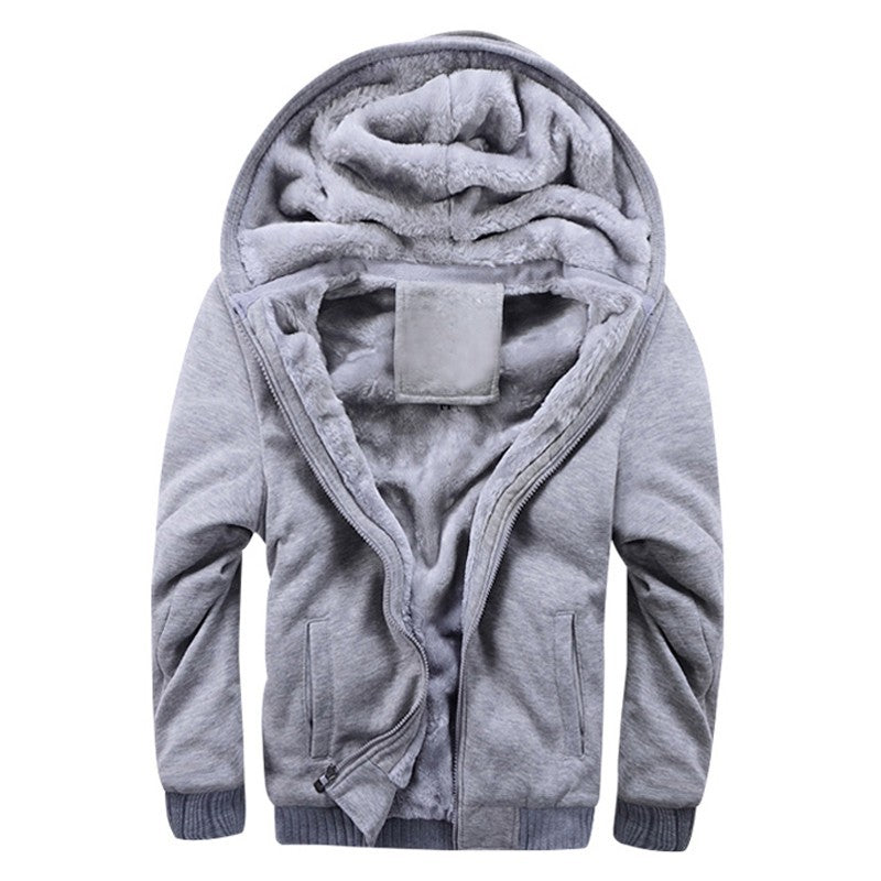 Plus Fleece Sweater Men S Casual Sport Fleece Hooded Jackets Grey - D&A