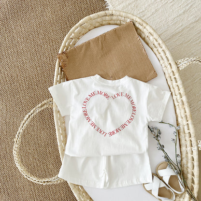 Heart Printing Short Sleeve Suit Korean Style Baby Boys' And Girls' Clothing Two-piece Set - D&A