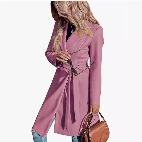 Long Woolen Women's Waist-controlled Lace-up Double Breasted Coat - D&A