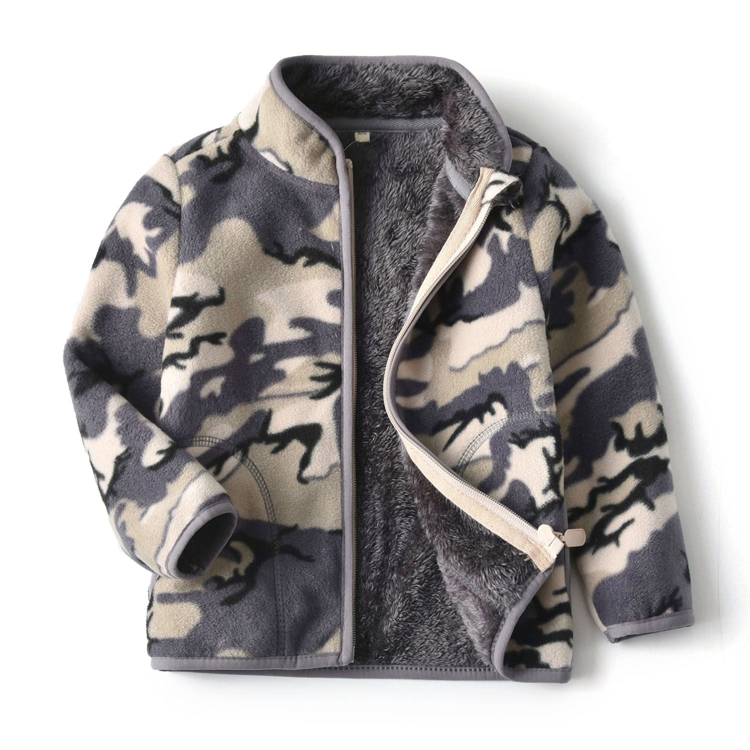 Thick Fur Printed Coats Kids Zipper - D&A