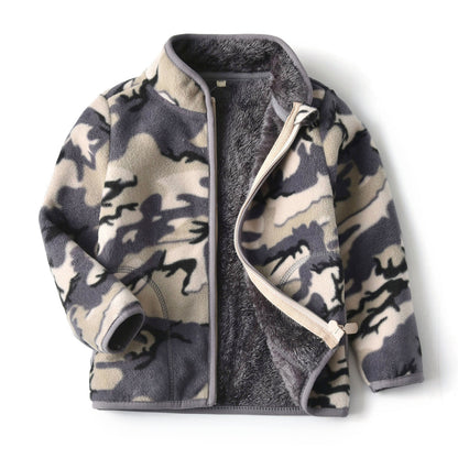 Thick Fur Printed Coats Kids Zipper Camouflage - D&A