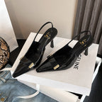 Square Toe Women's Toe Cap Sandals Low-cut High Heels Black 8cm - D&A