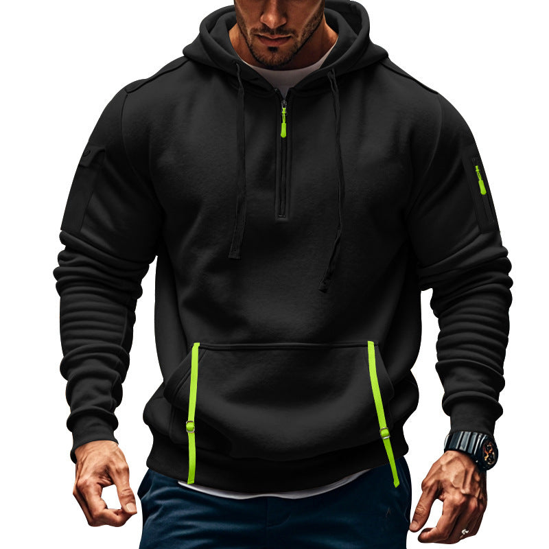 Men's Casual Multi-zipper Arm Pocket Sweatshirt Black - D&A