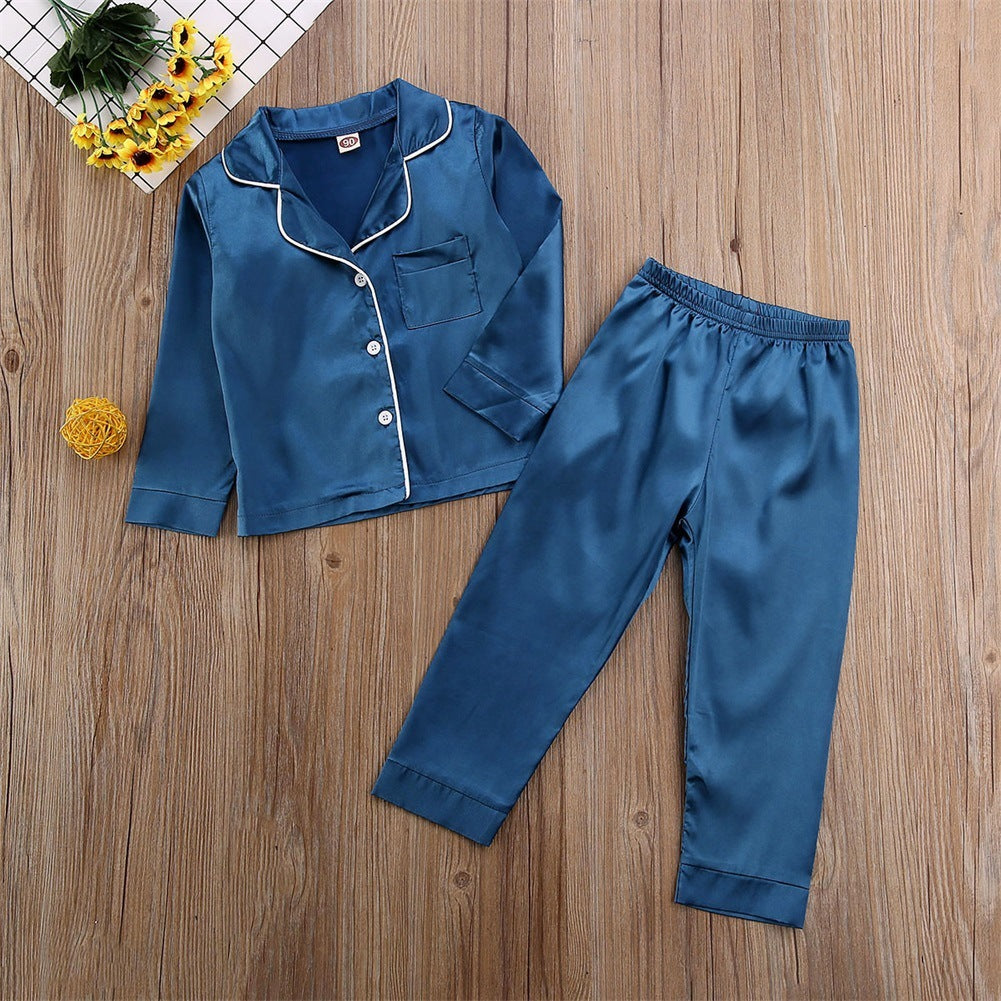 Pure Color Children's Bathrobe Casual Fashion Suit Dark Blue - D&A