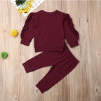 Newborn Baby Boys Girls Ruffles Jumper Solid Long Sleeve Sweatshirt Tops Pants Infant Kids 2Pcs Outfits Clothes Set Fall Clothes - D&A