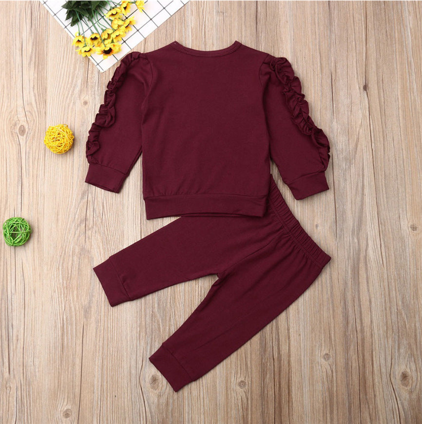 Newborn Baby Boys Girls Ruffles Jumper Solid Long Sleeve Sweatshirt Tops Pants Infant Kids 2Pcs Outfits Clothes Set Fall Clothes - D&A