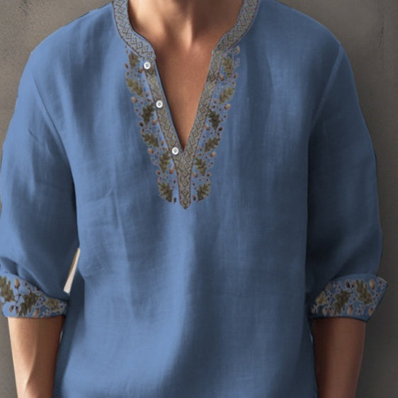 3D Digital Printing Bamboo Linen Long Sleeve European And American Men - D&A