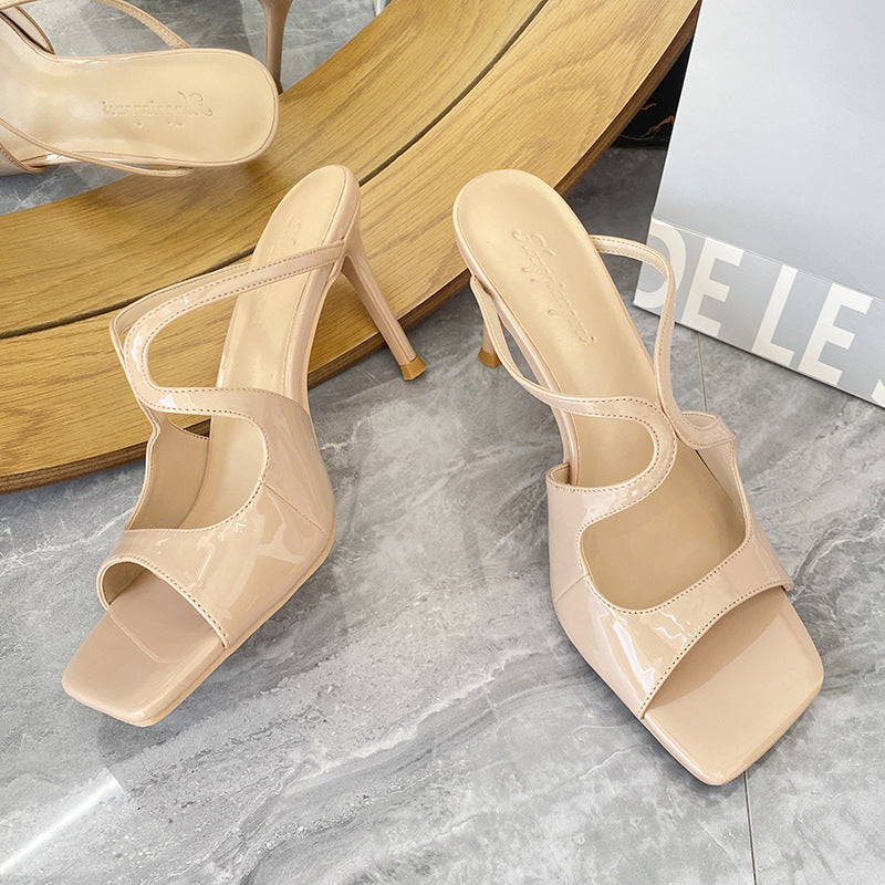 Nude High Heels Summer New French Sexy Not Tired Feet Nude Half Slippers 6.5cm - D&A