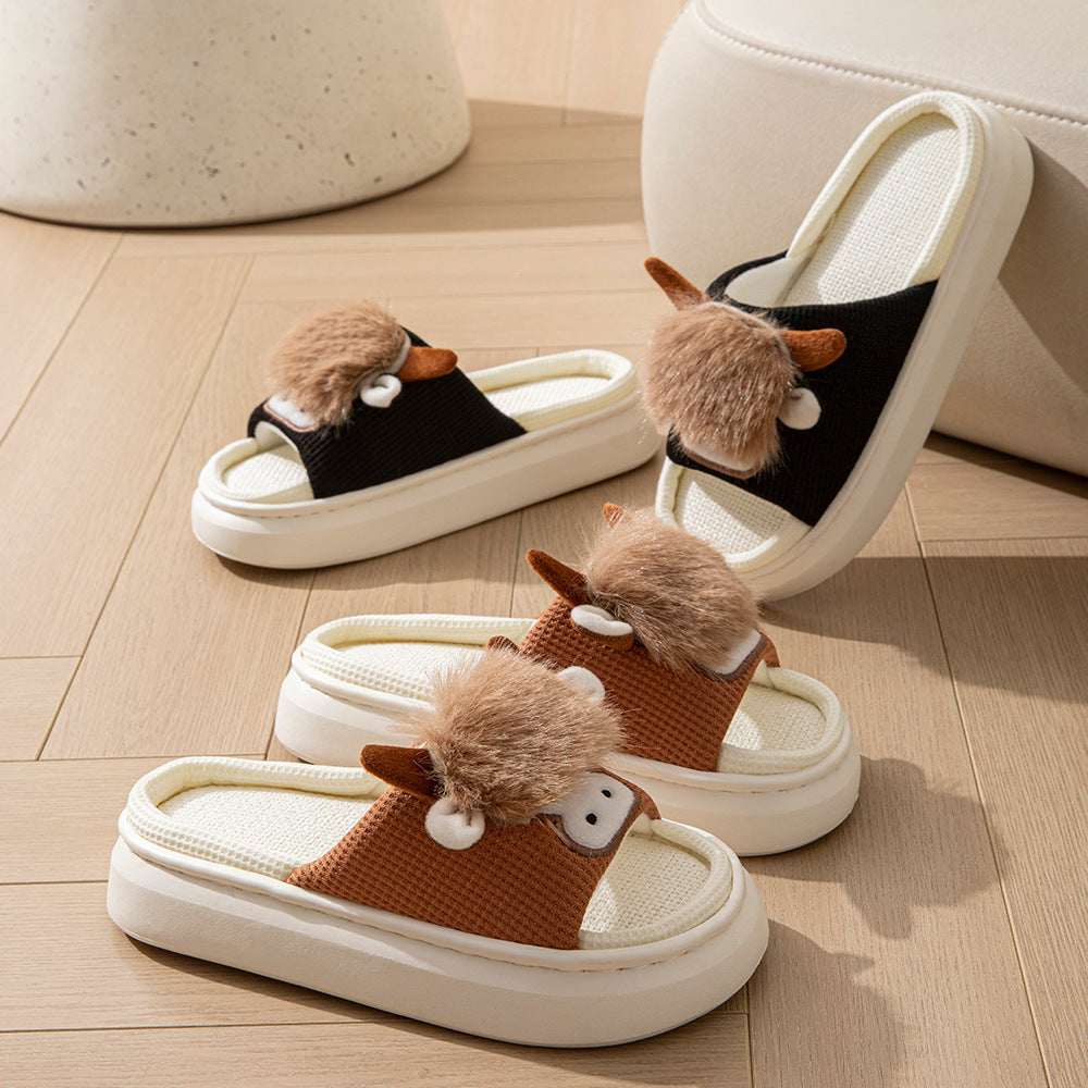 Spring And Autumn Linen Indoor Home Cartoon Eva Soft Bottom Mute Sweat-absorbent Slippers For Women - D&A