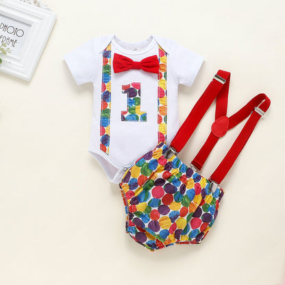 Children's Clothing Summer Clothing Baby Romper Birthday Polka dot red - D&A