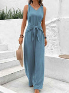 Blue V-Neck Twist Strap Jumpsuit For Women