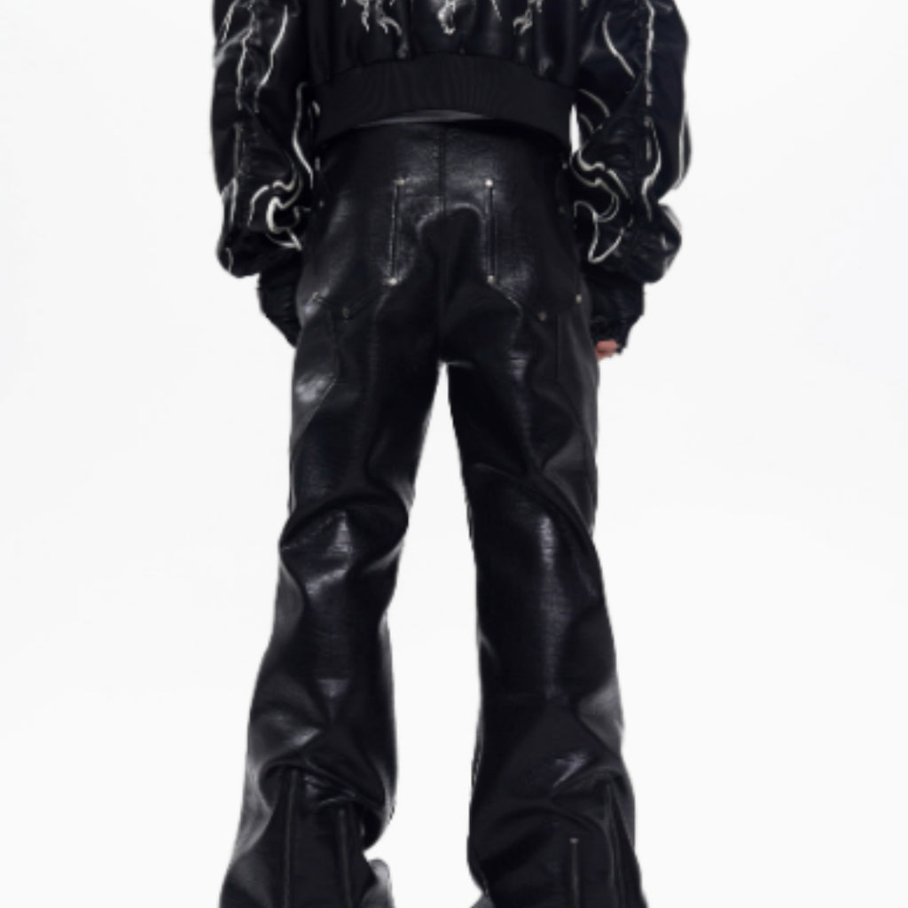 STARTEXCEEDEND Zipper Design Micro Pull Up Leather Pants For Men Autumn - D&A