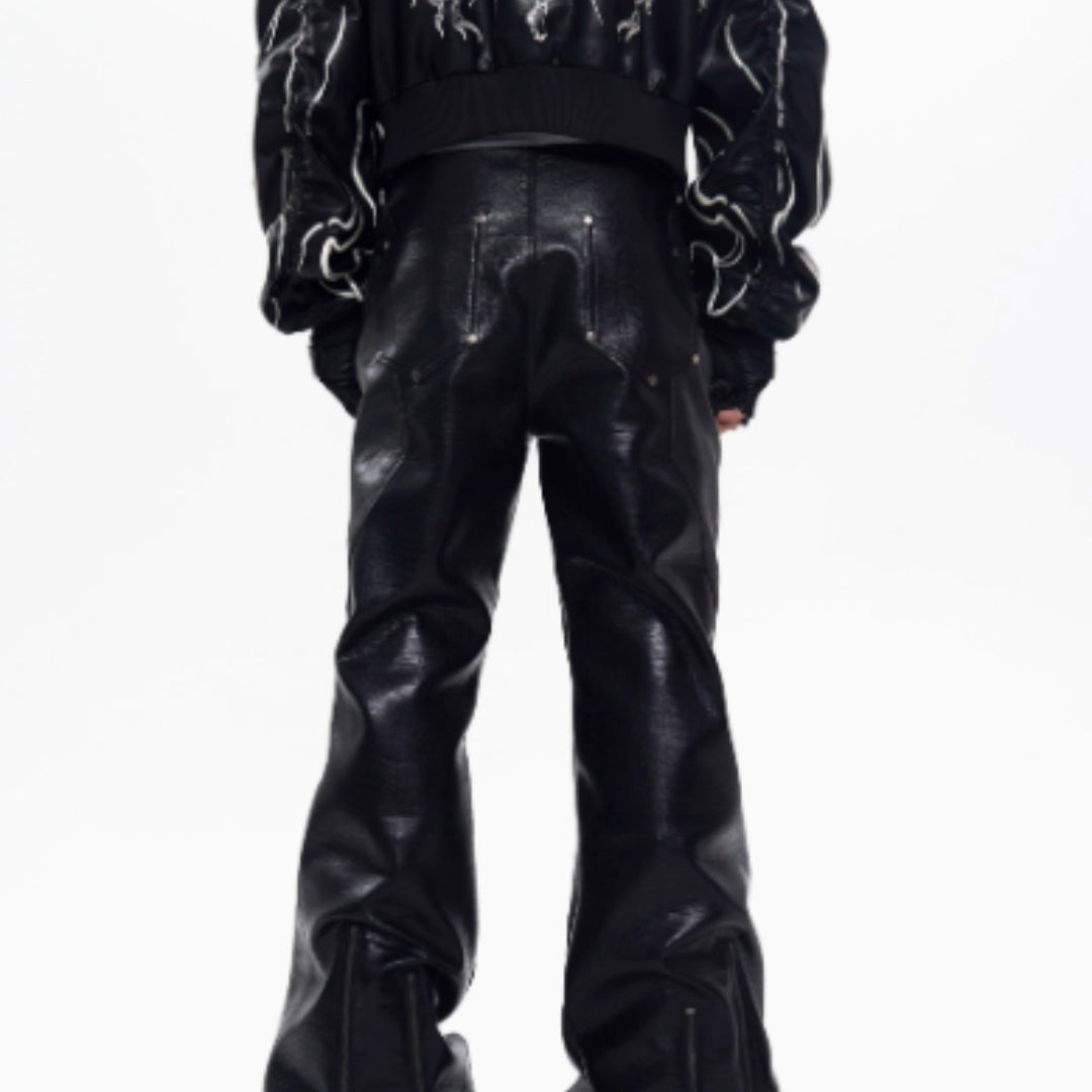 STARTEXCEEDEND Zipper Design Micro Pull Up Leather Pants For Men Autumn - D&A