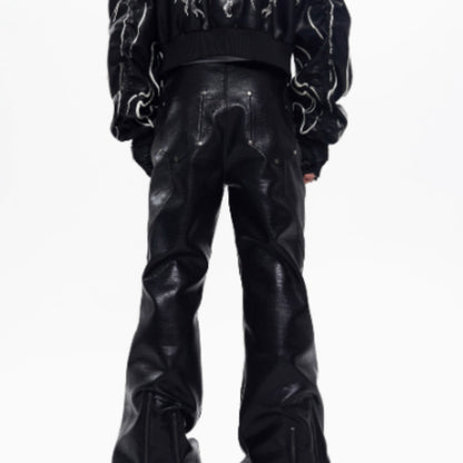 STARTEXCEEDEND Zipper Design Micro Pull Up Leather Pants For Men Autumn - D&A