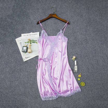 Women's Elastic Satin Nightdress Lingerie Home Pajamas Lingerie - D&A