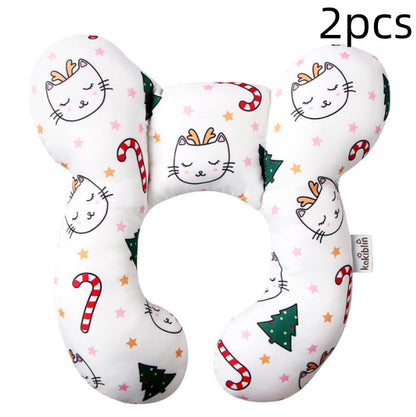 Infant Pillow Baby Bed U-Shaped Safety Seat Neck Guard Fixed Stereotyped Stroller Pillow Christmas tree cat 2pcs OPP - D&A