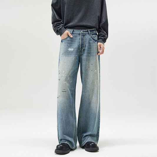 American-style Splash-ink Washed Loose Jeans - D&A