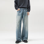American-style Splash-ink Washed Loose Jeans Ice Blue - D&A