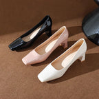 Classic Style High Heel Patent Leather Square Toe Light Luxury French Shoes - D&A