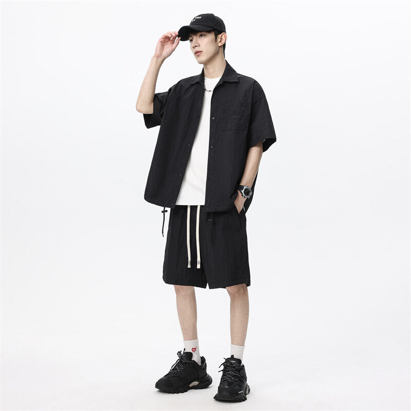 Men's Loose Shorts Casual Shirt Hemp Light Breathable Non-stick Two-piece Set - D&A