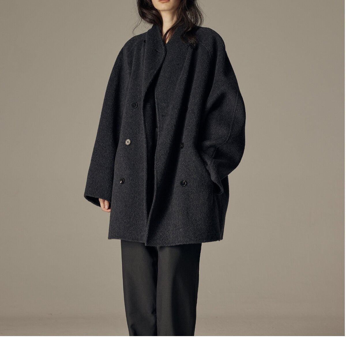 Elegant Winter Double-sided Wool Women's Coat Dark Gray - D&A