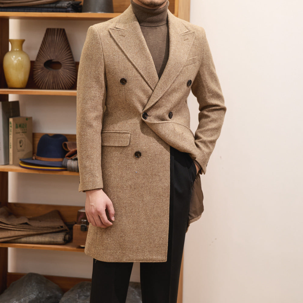 Brown Warm Wool Double Breasted Slim Jacket - D&A
